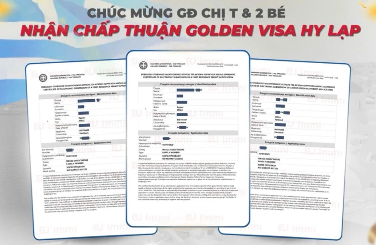 CHÚC MỪNG GIA ĐÌNH CHỊ T & 2 BÉ NHẬN CHẤP THUẬN GOLDEN VISA HY LẠP