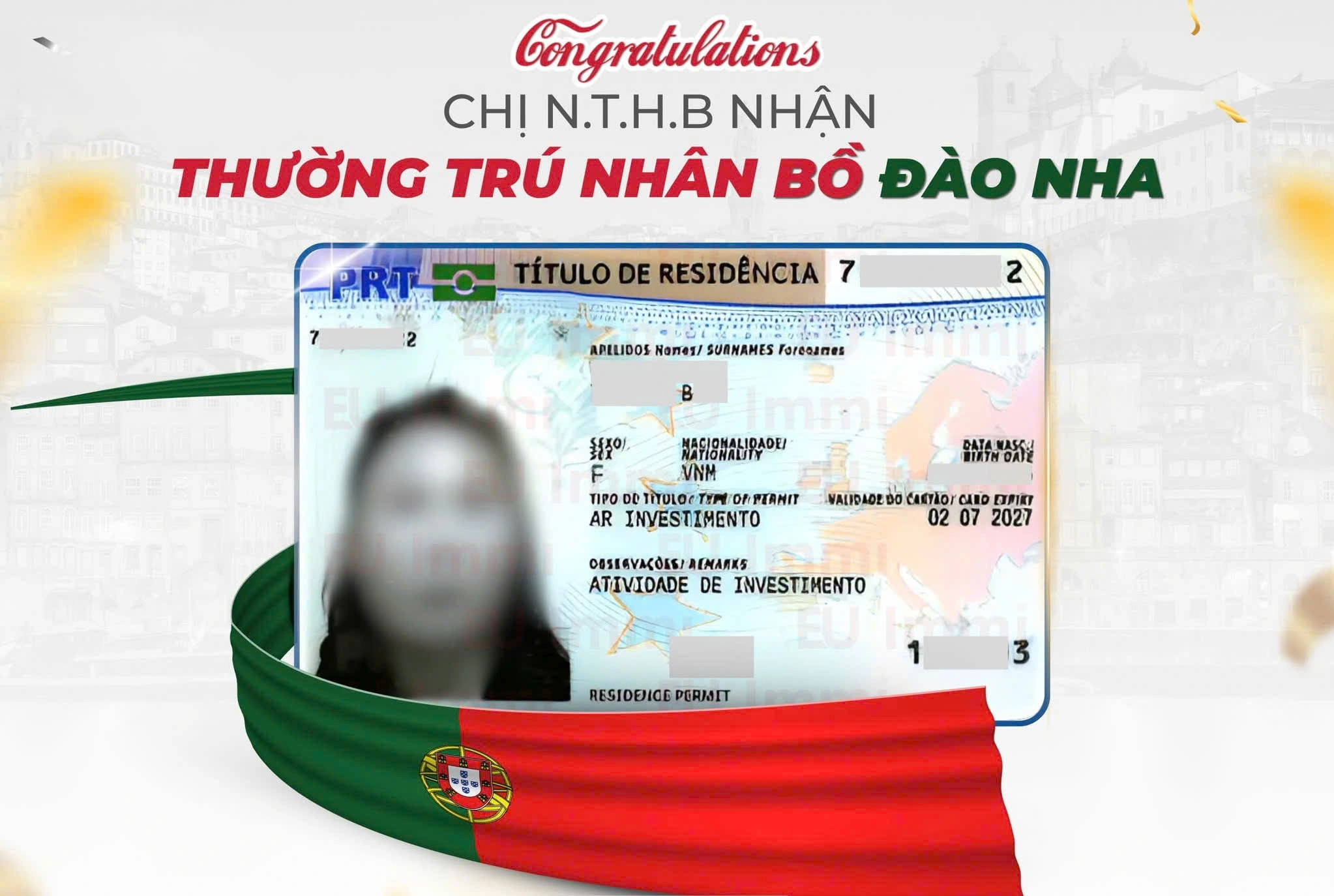 CHÚC MỪNG CHỊ N.T.H.B NHẬN THƯỜNG TRÚ NHÂN BỒ ĐÀO NHA