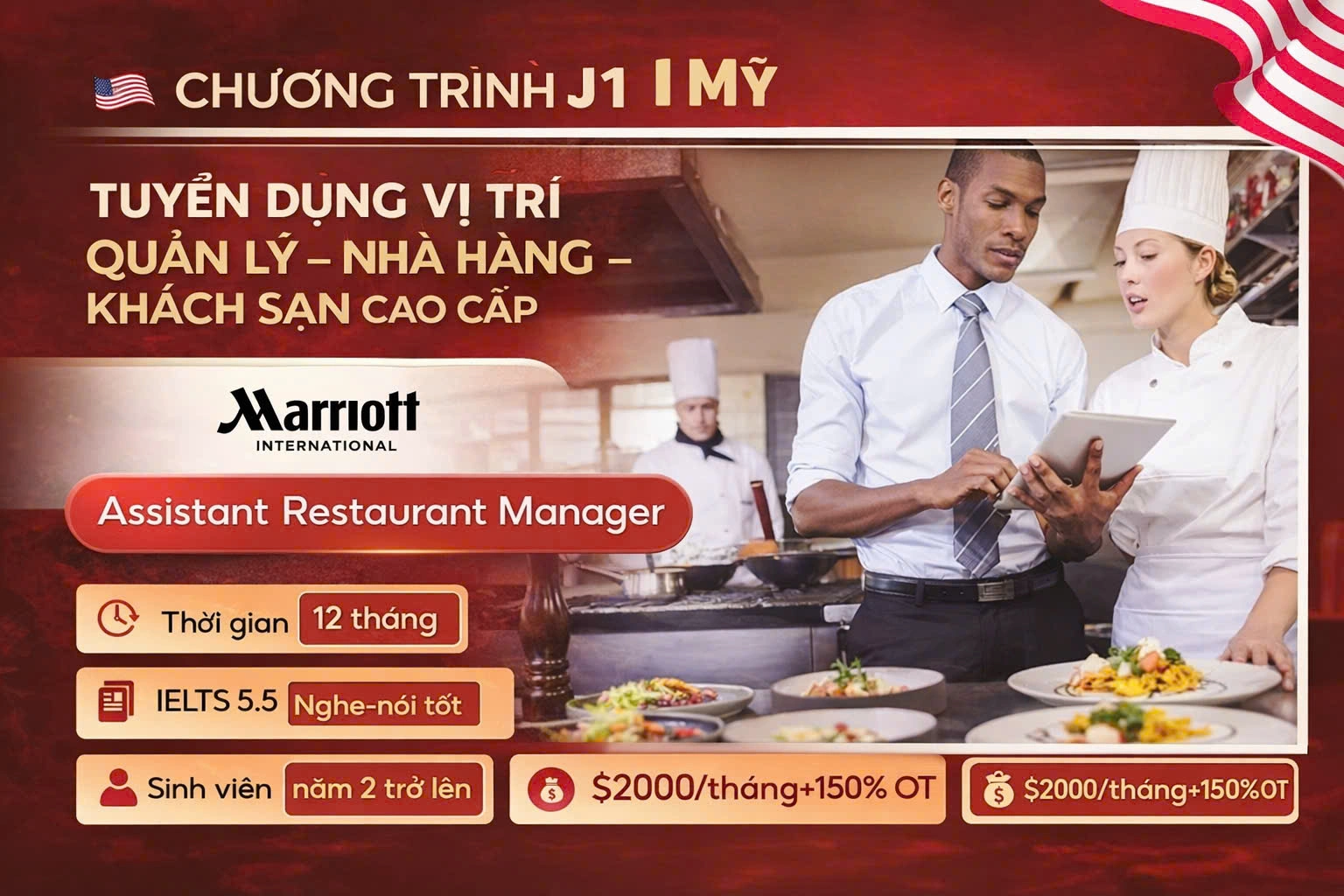 CHƯƠNG TRÌNH J1 MỸ  Tuyển dụng vị trí Quản lý – Nhà hàng – Khách sạn cao cấp