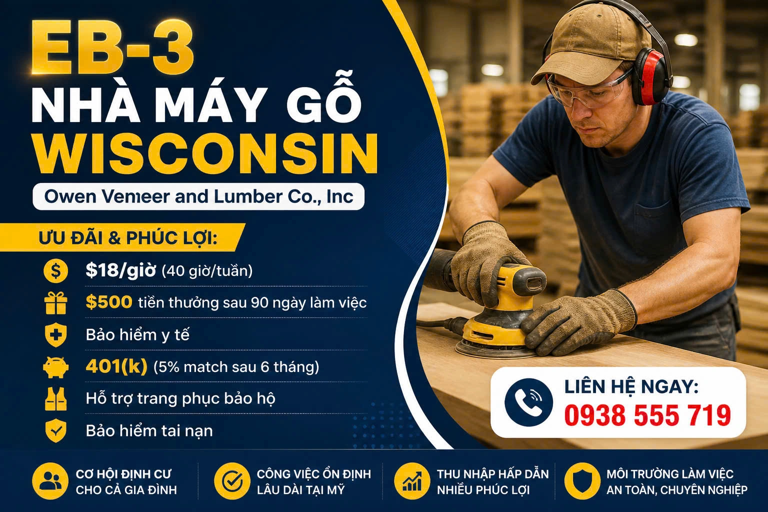 TUYỂN DỤNG EB-3 – NHÀ MÁY GỖ TẠI WISCONSIN, HOA KỲ