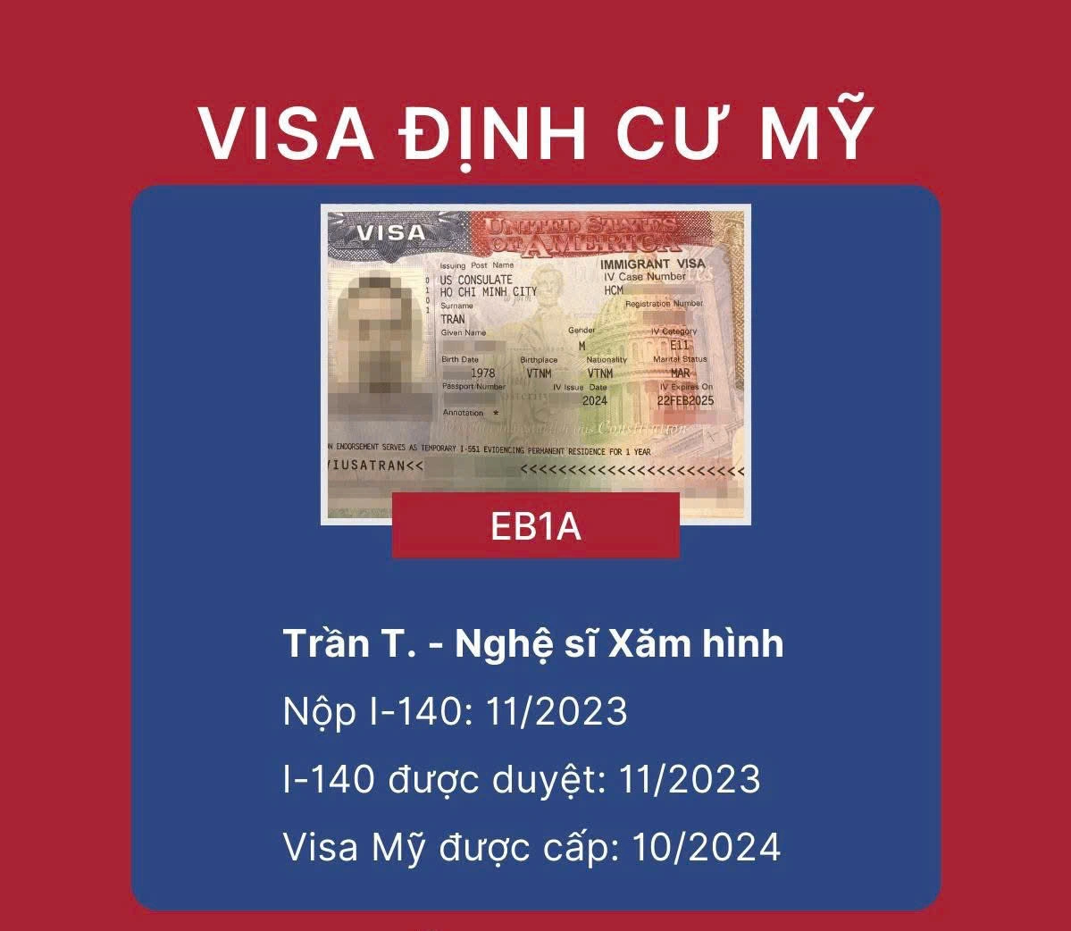 CHÚC MỪNG ANH TRẦN NHẬN VISA MỸ  DIỆN EB-1A – TÀI NĂNG ĐẶC BIỆT
