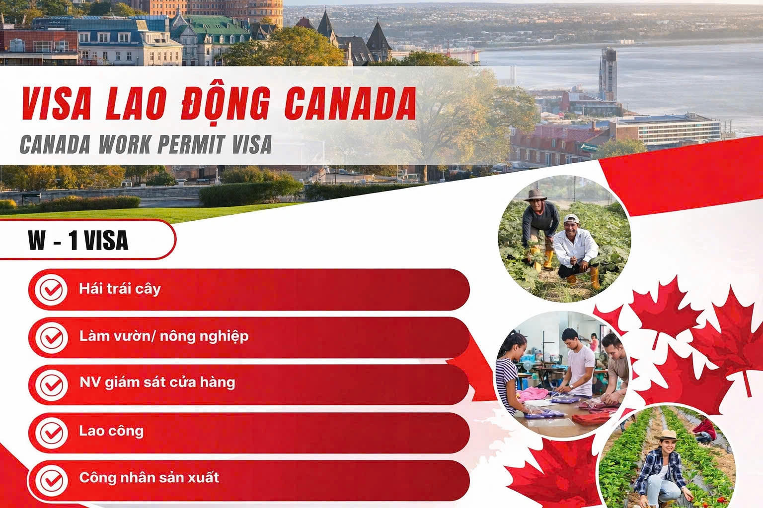 TUYỂN DỤNG LAO ĐỘNG CANADA – WORK PERMIT (W-1 VISA)  - CƠ HỘI LÀM VIỆC TẠI CANADA