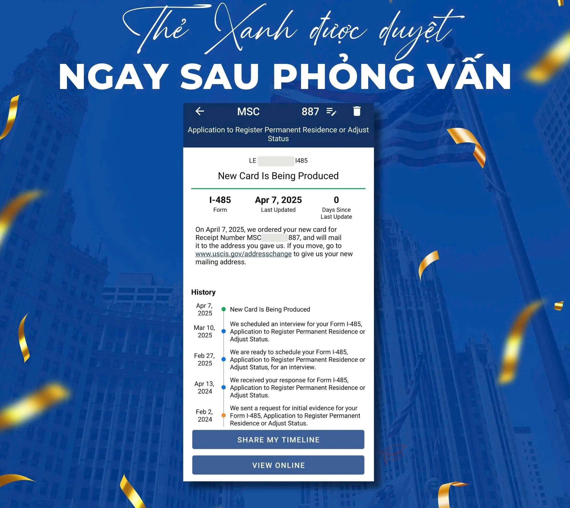 CHÚC MỪNG KHÁCH HÀNG EB-3 NHẬN THẺ XANH ĐƯỢC DUYỆT NGAY SAU PHỎNG VẤN CHUYỂN DIỆN