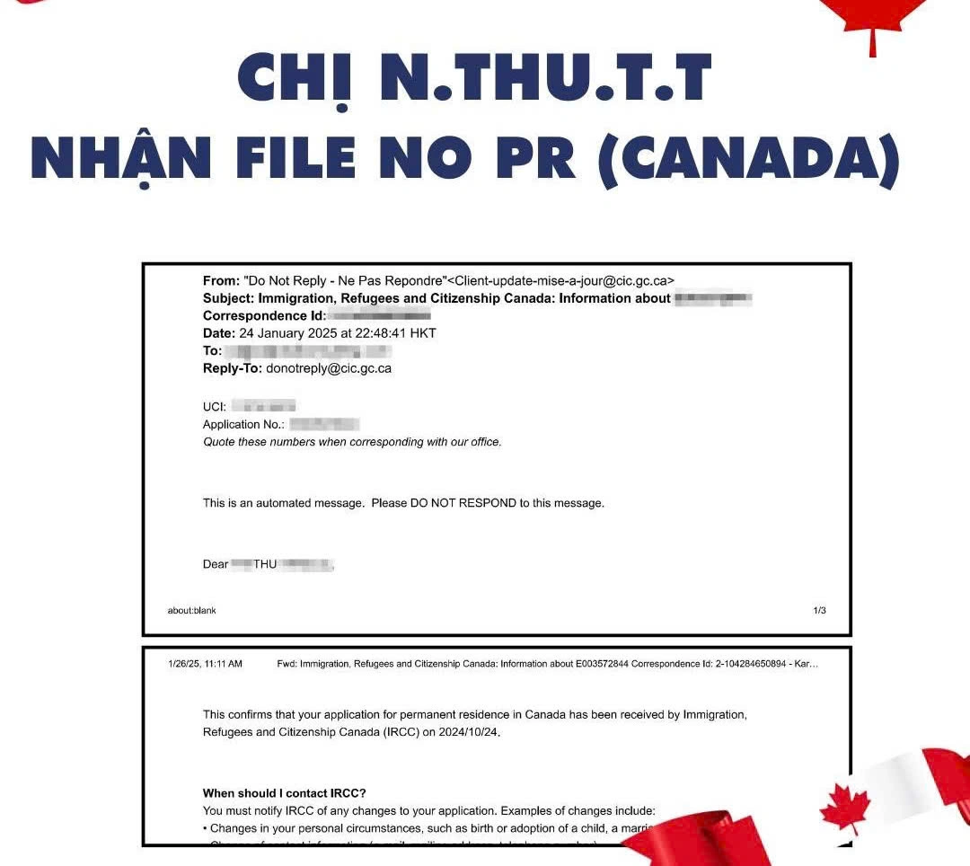 CHÚC MỪNG CHỊ THU NHẬN FILE PR CANADA -  Hồ sơ định cư chính thức được IRCC tiếp nhận