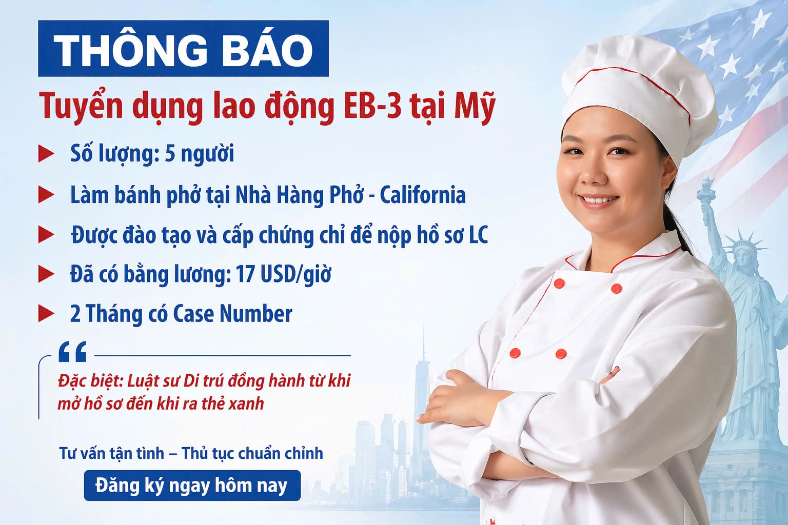 THÔNG BÁO TUYỂN DỤNG LAO ĐỘNG EB-3 TẠI MỸ